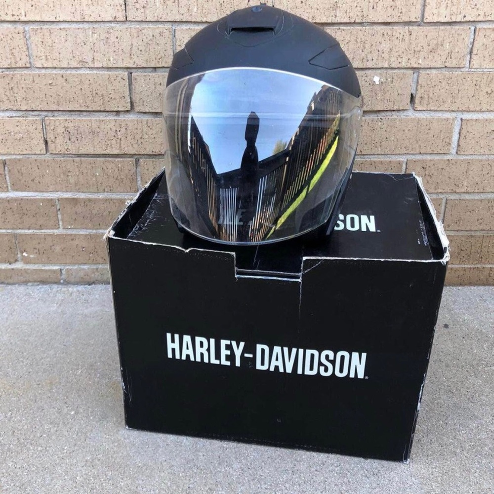 Black Harley Davidson Sz M Biker Motorcycle Maywood Helmet Clear Sunshade Shield